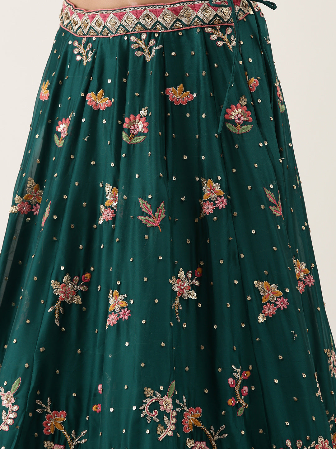 Teal Pure Georgette Sequinse Work Semi-Stitched Lehenga & Unstitched Blouse with Dupatta