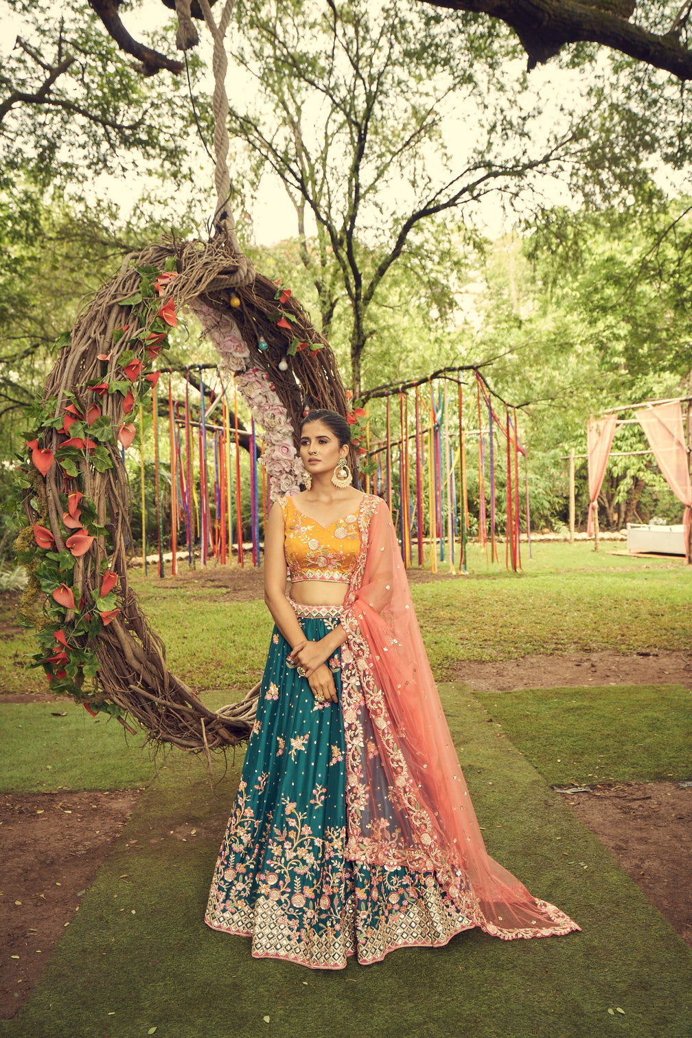 Teal Pure Georgette Sequinse Work Semi-Stitched Lehenga & Unstitched Blouse with Dupatta