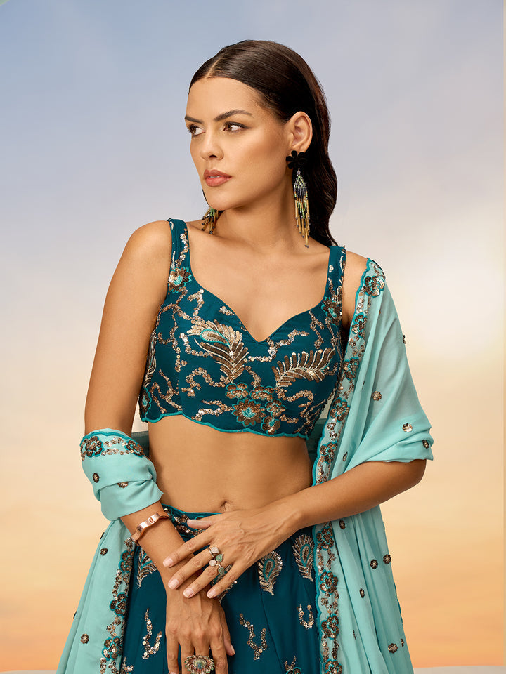 Teal Pure Georgette with heavy Sequins embroidery Semi-Stitched Lehenga choli & Dupatta