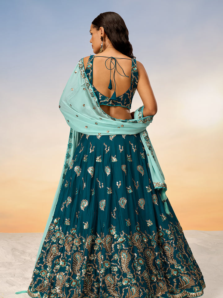 Teal Pure Georgette with heavy Sequins embroidery Semi-Stitched Lehenga choli & Dupatta