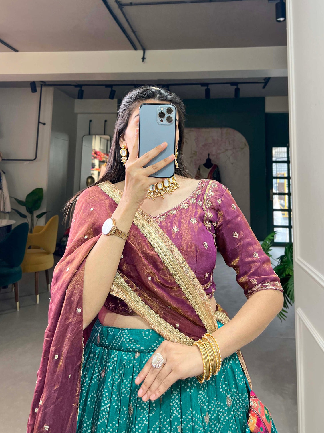 Teal Pure Viscose Jacquard Lehenga Choli with Zardosi Work