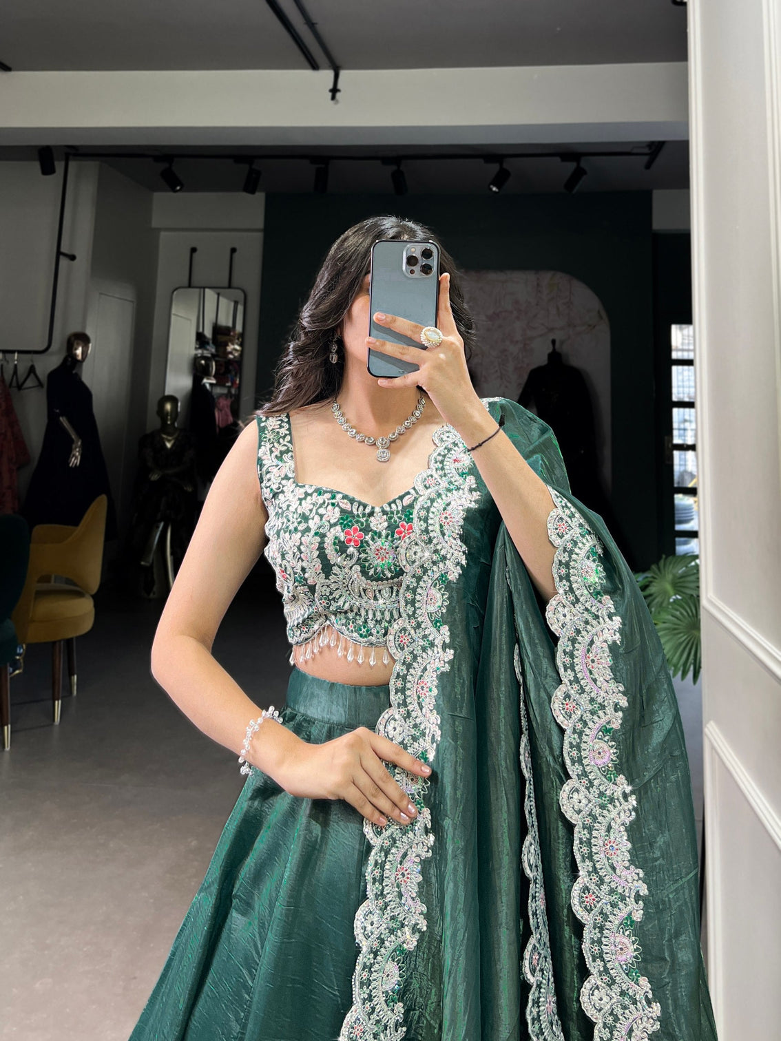 Teal Radiant Gold Crush Lehenga Set – Luxe Elegance with Jarkan Diamond & Sequin Embroidery
