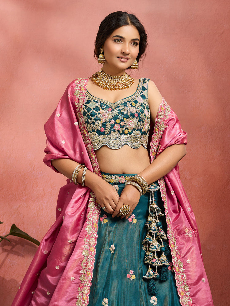 Tissue Sequins Embroidered Semi-Stitched Lehenga & Unstitched Blouse With Dupatta