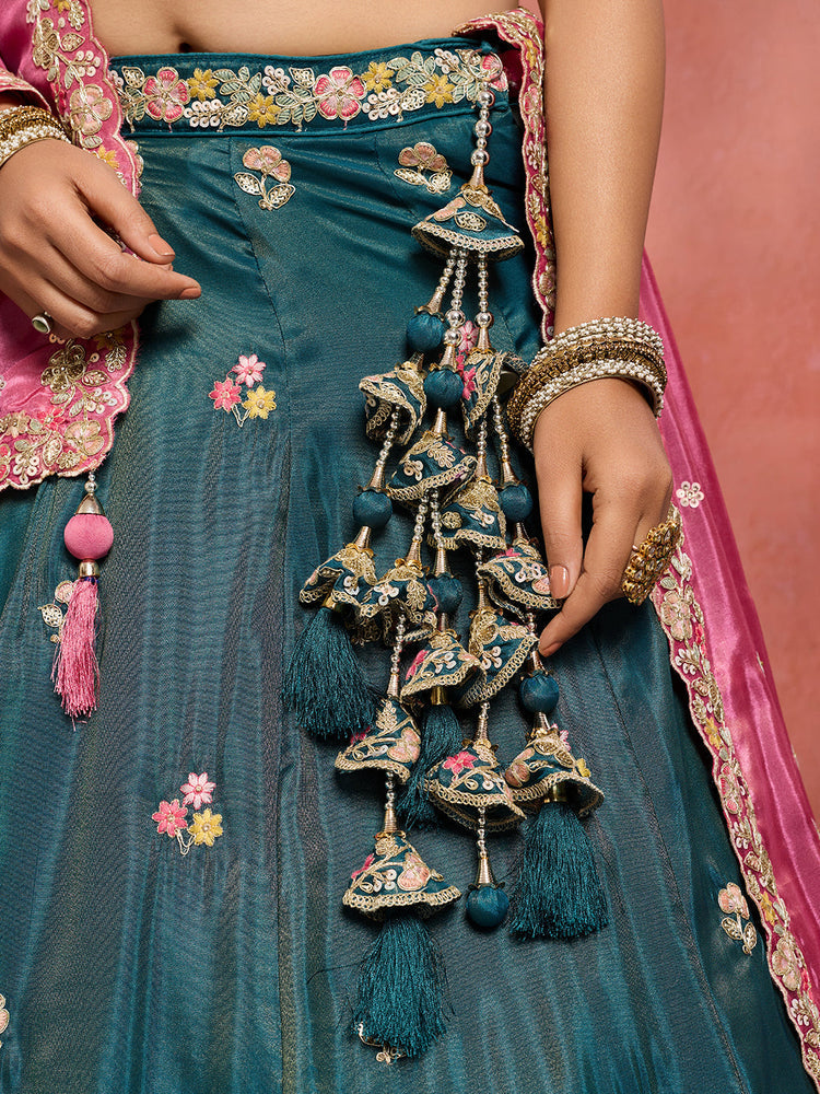 Tissue Sequins Embroidered Semi-Stitched Lehenga & Unstitched Blouse With Dupatta
