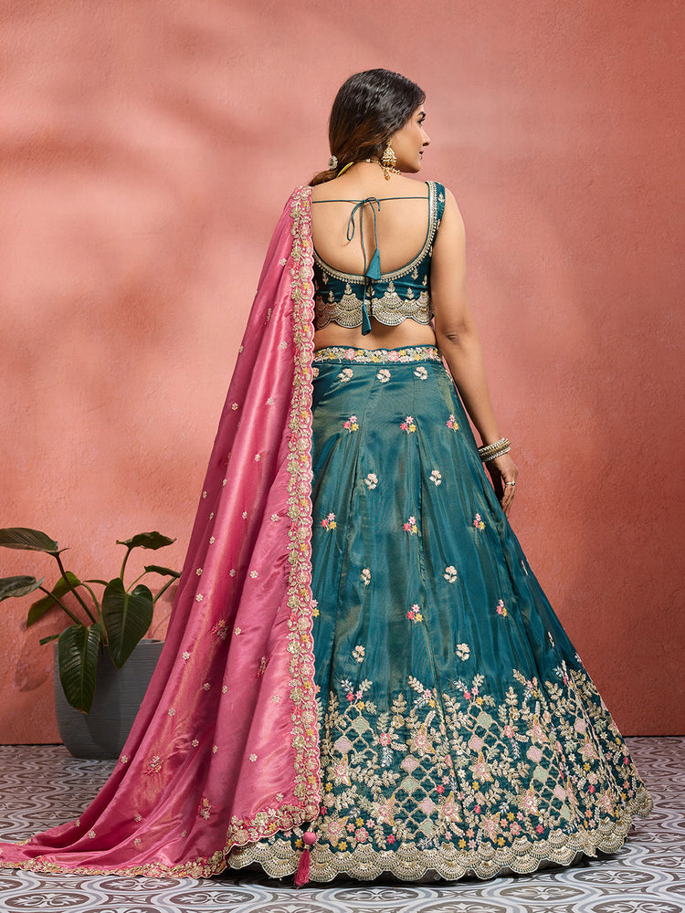 Tissue Sequins Embroidered Semi-Stitched Lehenga & Unstitched Blouse With Dupatta