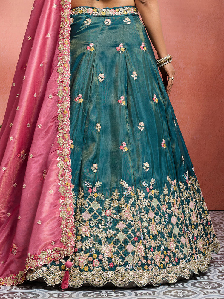 Tissue Sequins Embroidered Semi-Stitched Lehenga & Unstitched Blouse With Dupatta