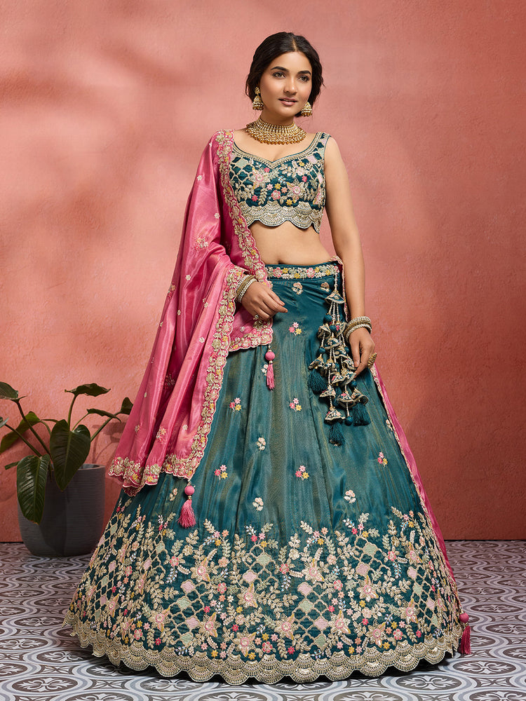 Tissue Sequins Embroidered Semi-Stitched Lehenga & Unstitched Blouse With Dupatta