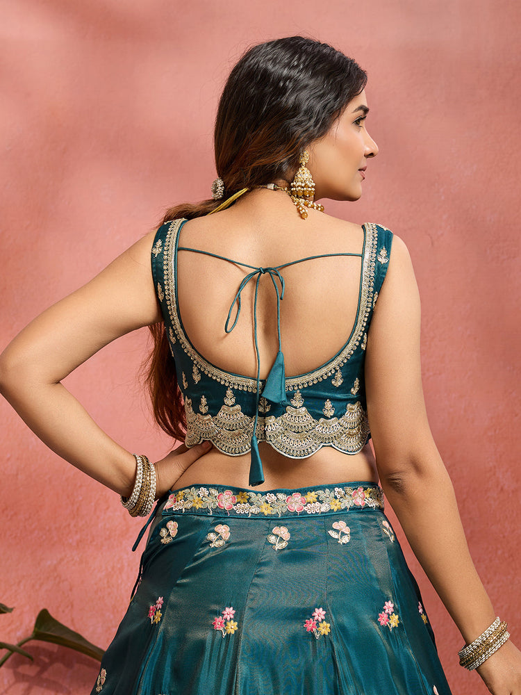 Tissue Sequins Embroidered Semi-Stitched Lehenga & Unstitched Blouse With Dupatta