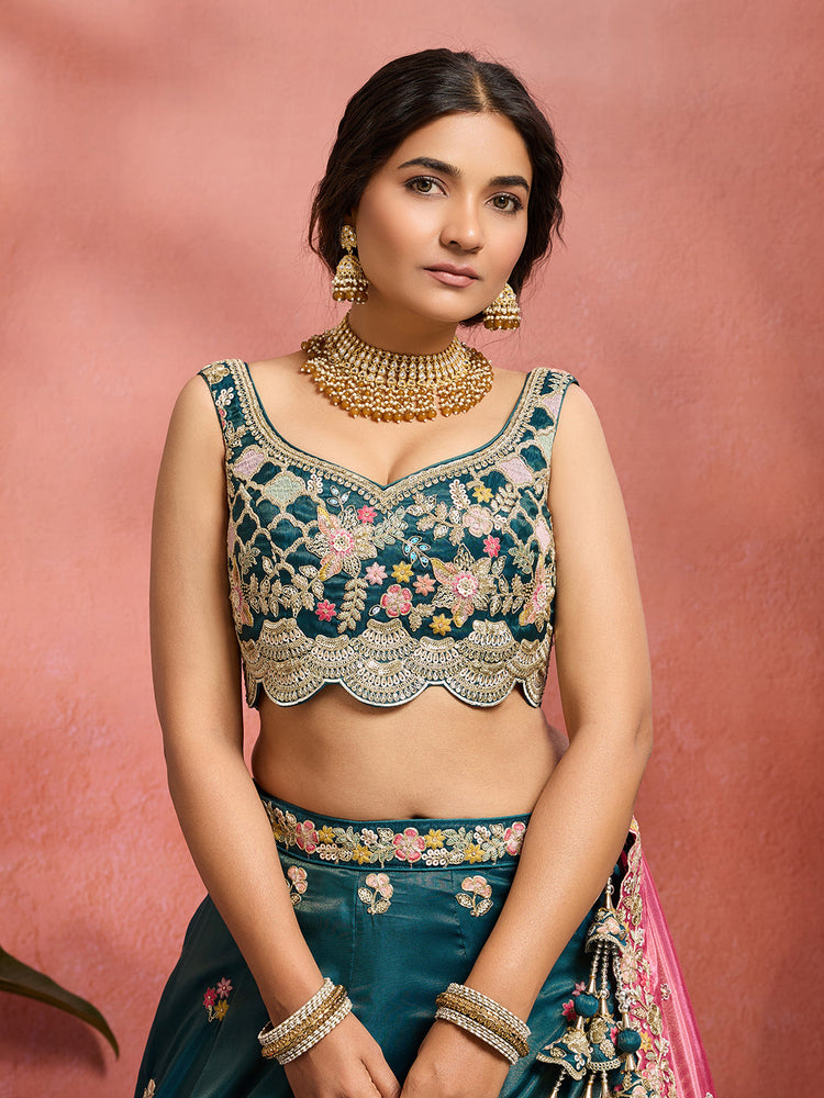 Tissue Sequins Embroidered Semi-Stitched Lehenga & Unstitched Blouse With Dupatta