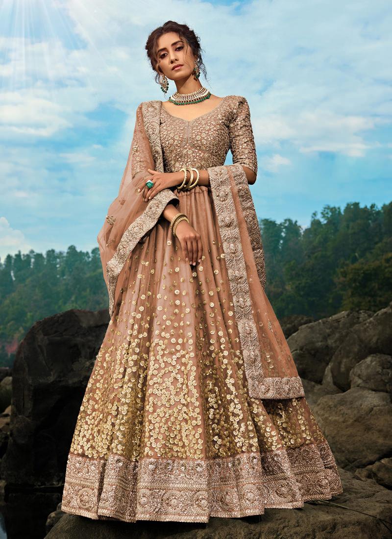 Tempting Chocolate Brown Soft Net Base Designer Ethnic Lehenga Choli