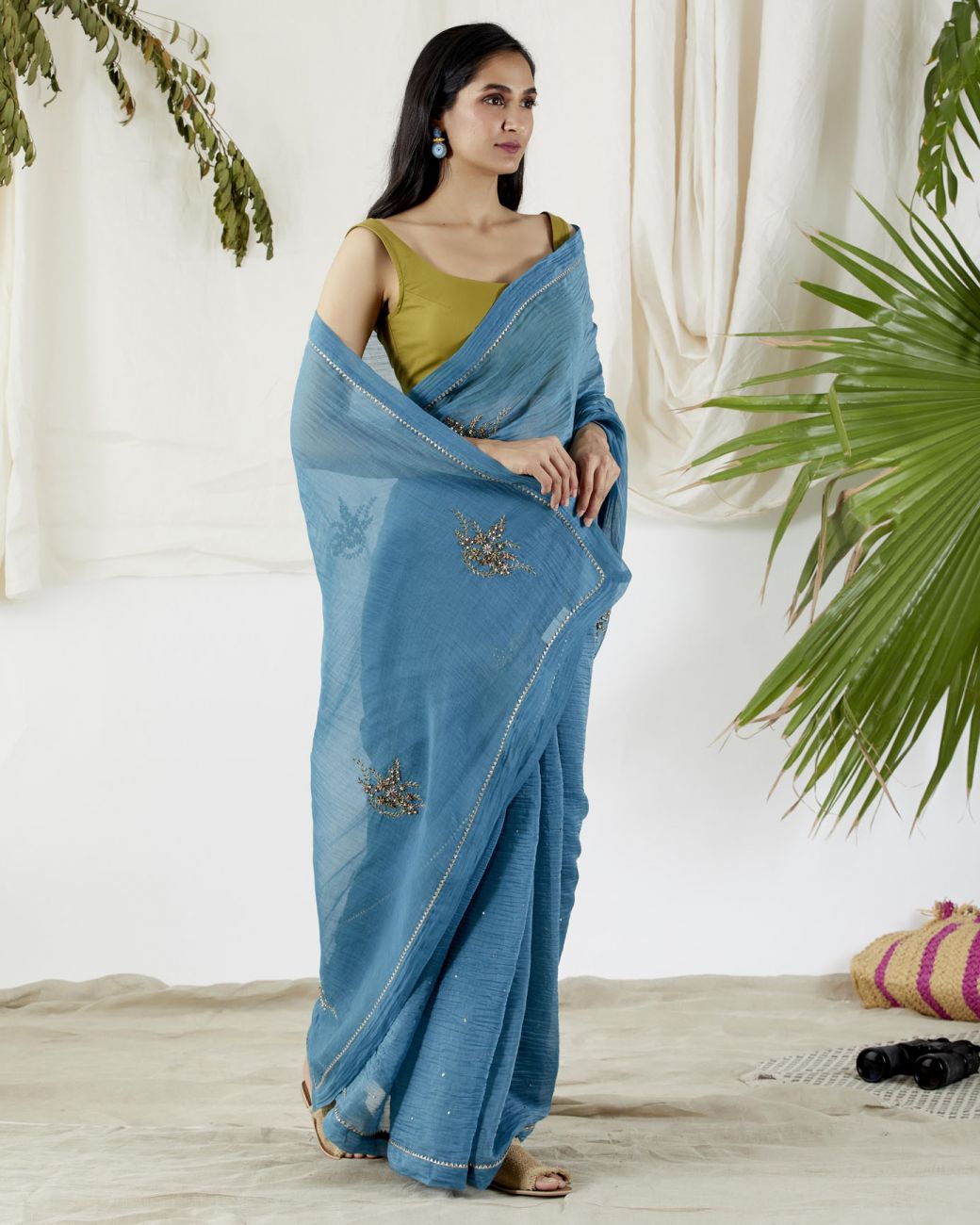 zardozi sequins Embroidered Saree In Blue