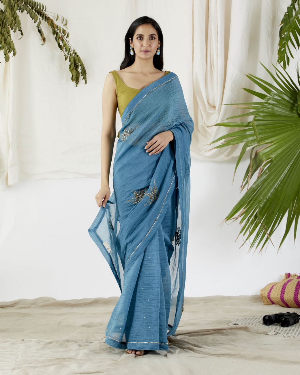 zardozi sequins Embroidered Saree In Blue