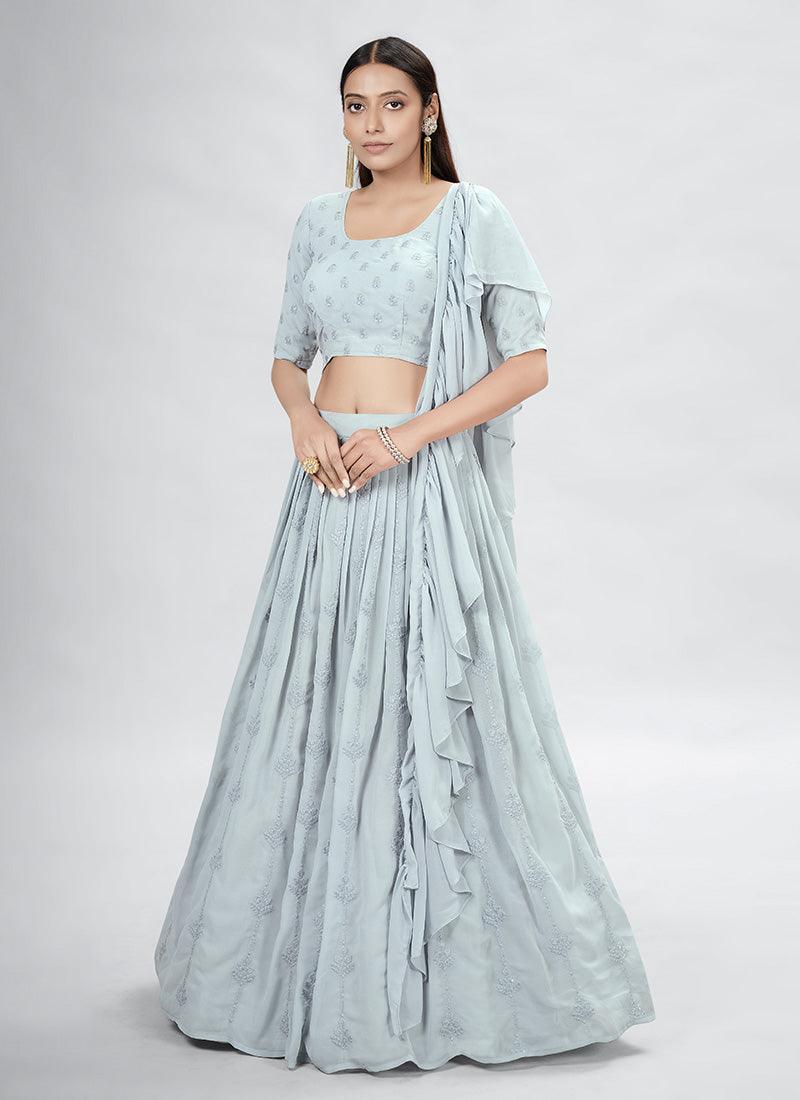 Thread Work Grey Designer Chaniya Choli