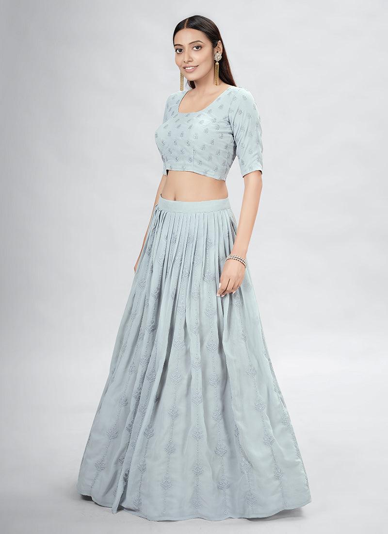 Thread Work Grey Designer Chaniya Choli