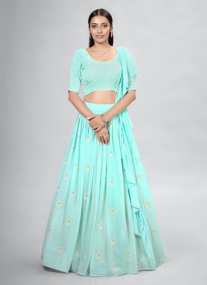 Thread Work Turquoise Designer Chaniya Choli