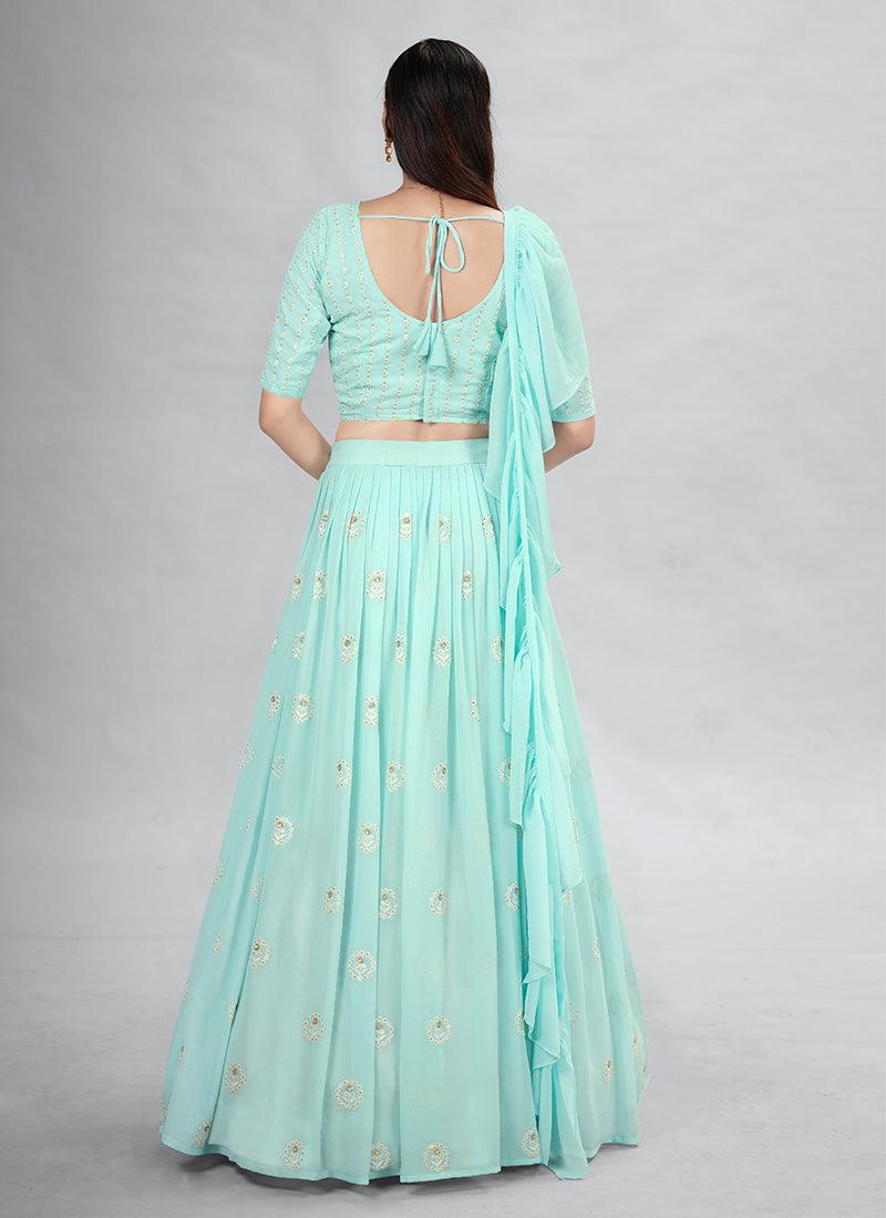 Thread Work Turquoise Designer Chaniya Choli