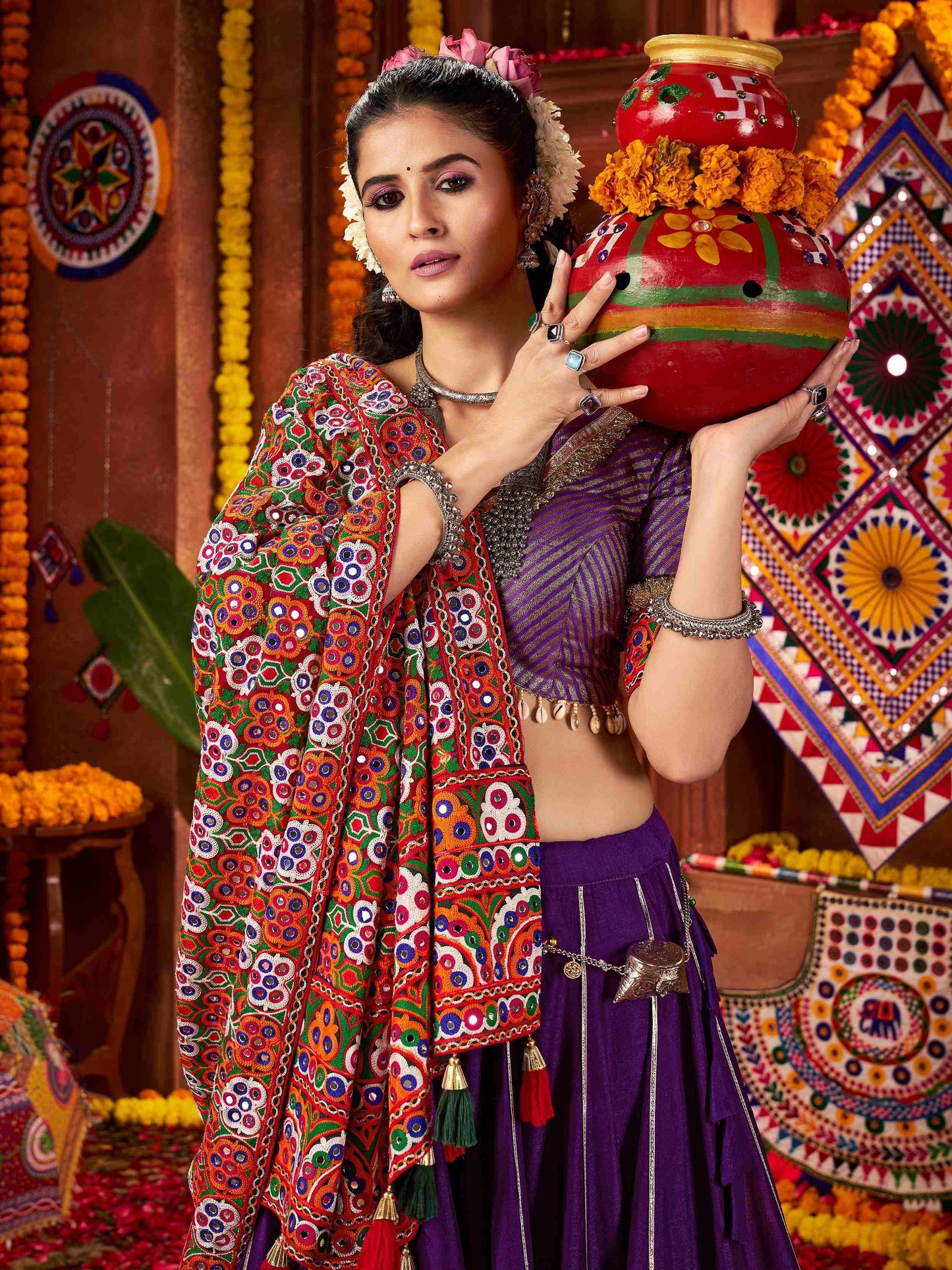 Timeless Purple Lace Work Silk Festive Special Lehenga Choli With Dupatta