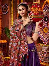 Timeless Purple Lace Work Silk Festive Special Lehenga Choli With Dupatta