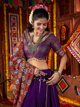 Timeless Purple Lace Work Silk Festive Special Lehenga Choli With Dupatta