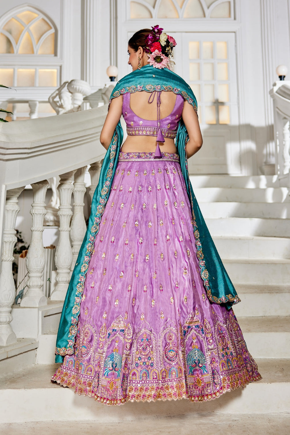Tissue Sequins Embroidered Semi-Stitched Lehenga Choli with Dupatta