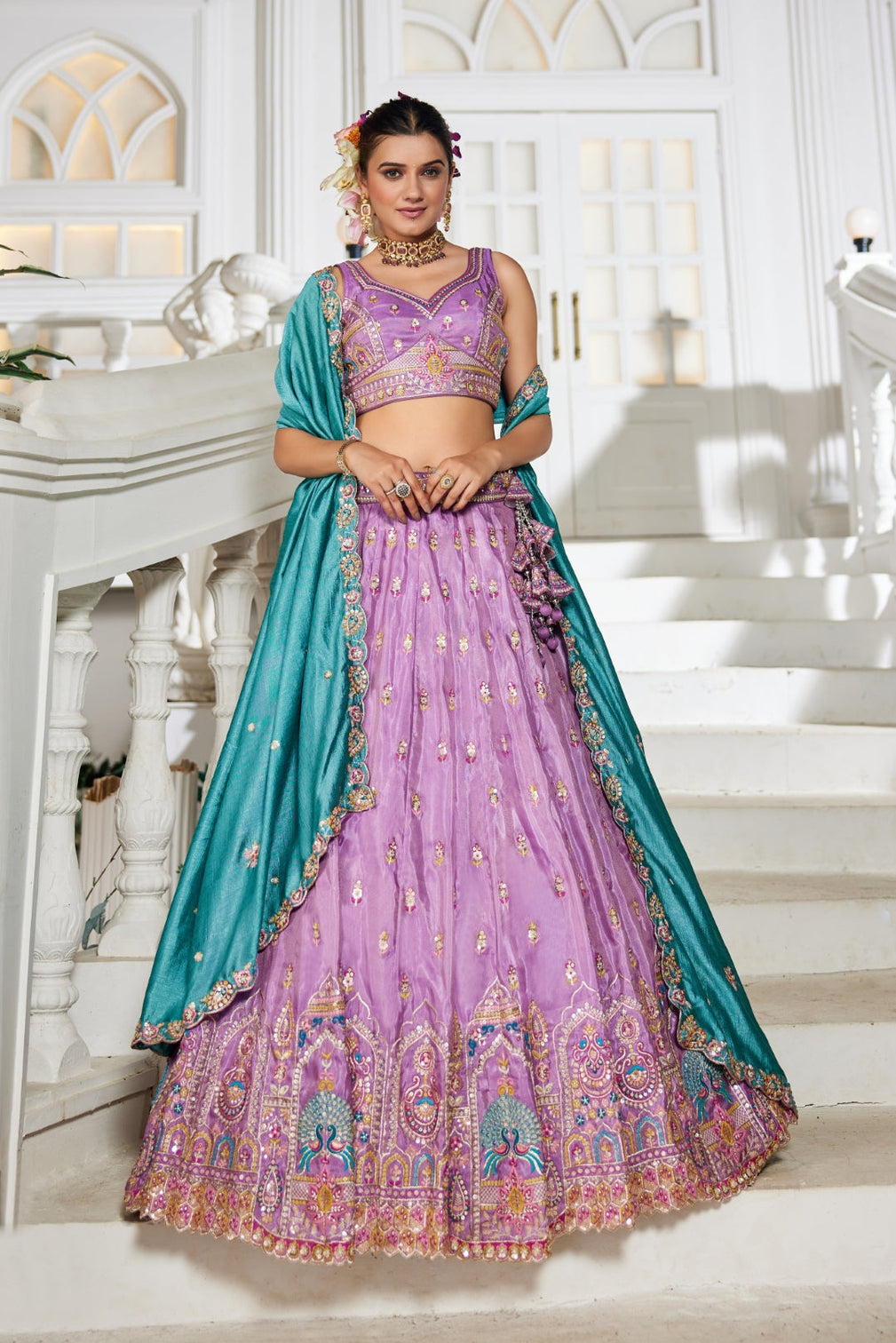 Tissue Sequins Embroidered Semi-Stitched Lehenga Choli with Dupatta