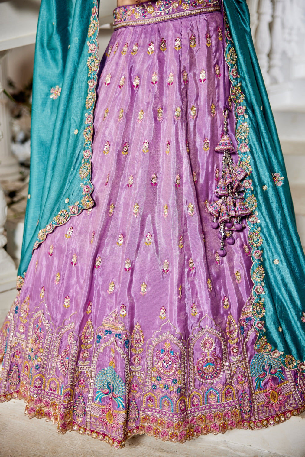 Tissue Sequins Embroidered Semi-Stitched Lehenga Choli with Dupatta