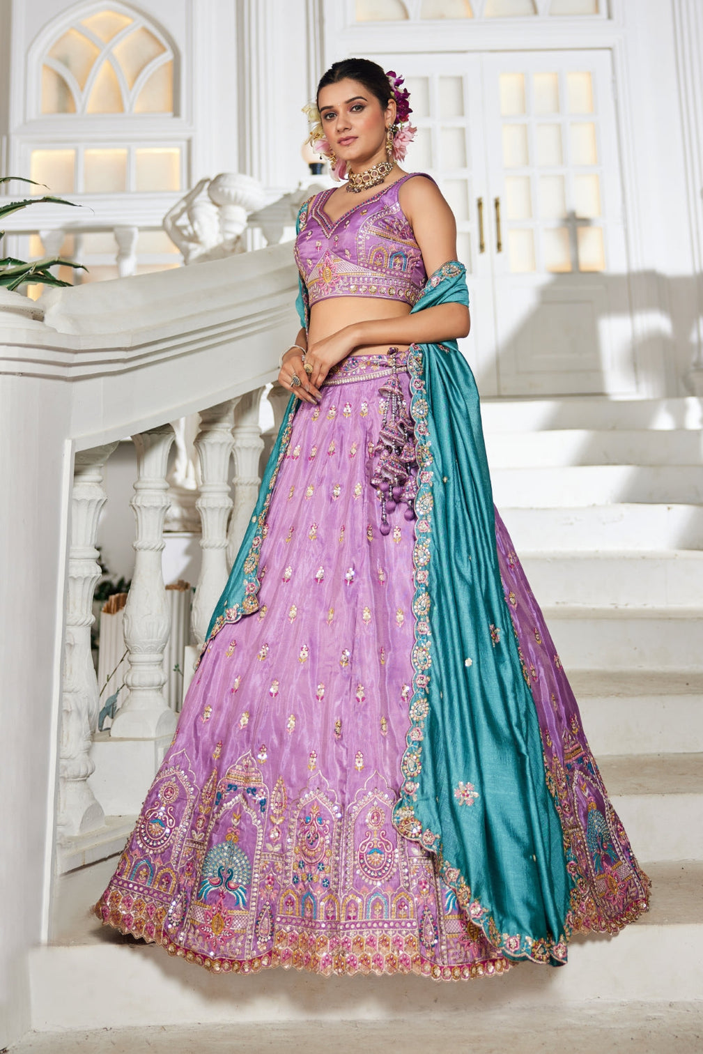 Tissue Sequins Embroidered Semi-Stitched Lehenga Choli with Dupatta