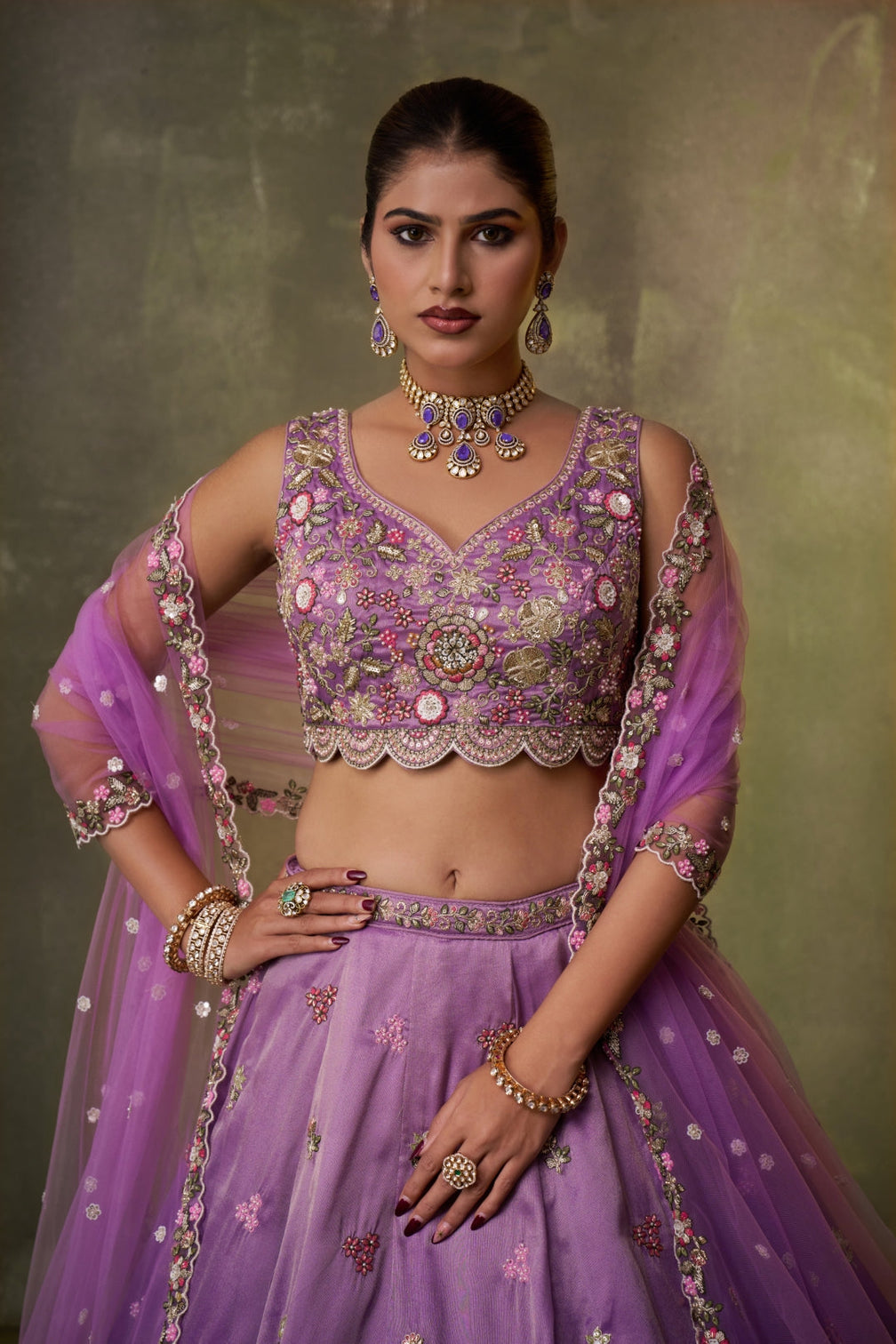 Tissue Sequins Embroidered Semi-Stitched Lehenga & Unstitched Blouse With Dupatta