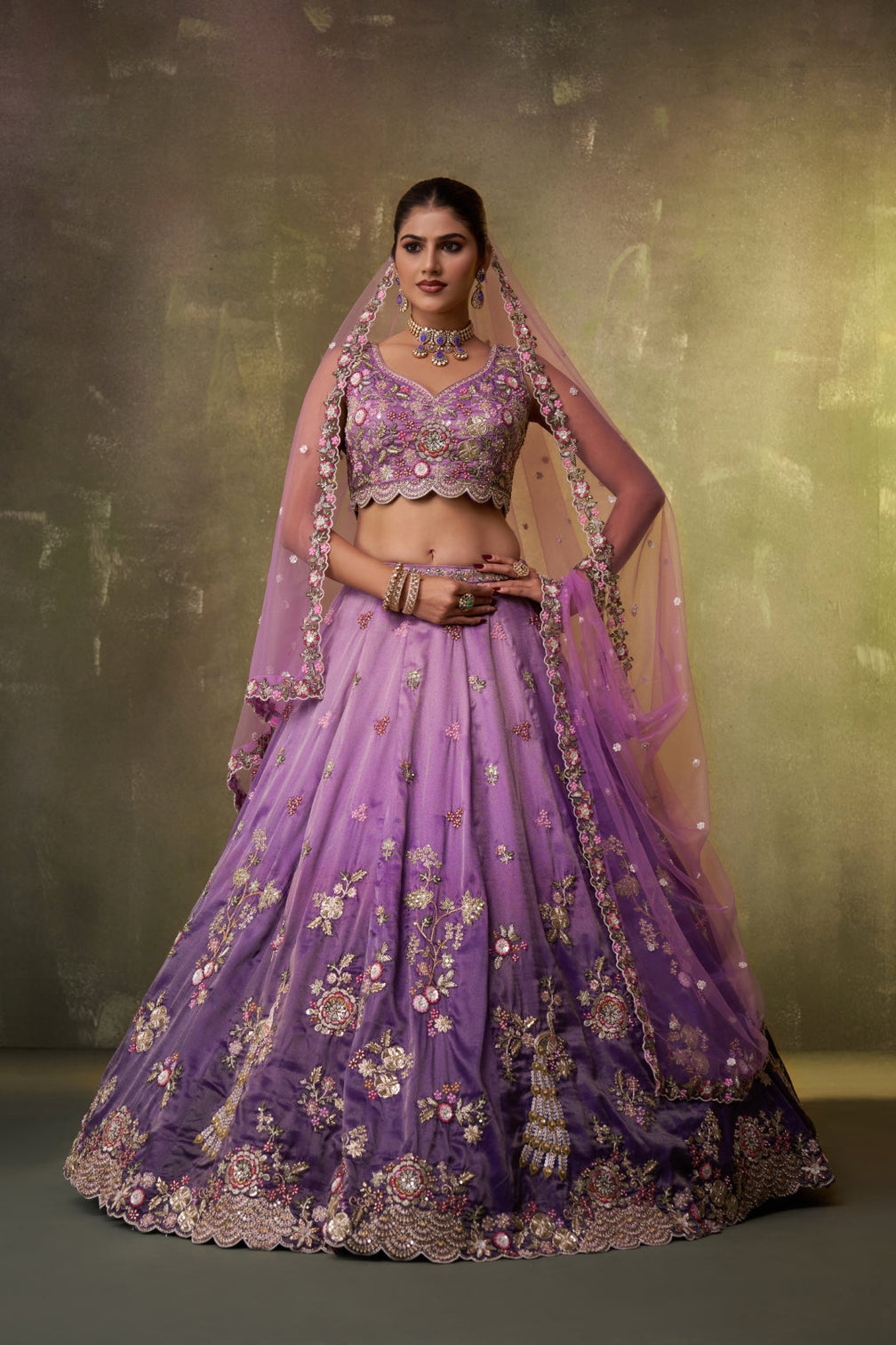 Tissue Sequins Embroidered Semi-Stitched Lehenga & Unstitched Blouse With Dupatta