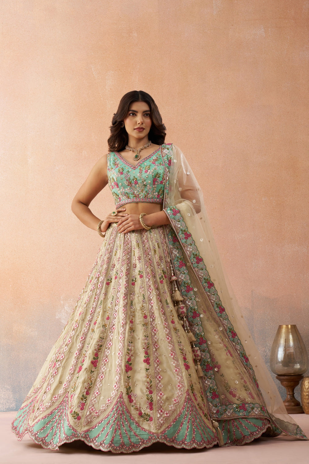 Tissue Sequins Embroidered Semi-Stitched Lehenga & Unstitched Blouse With Dupatta