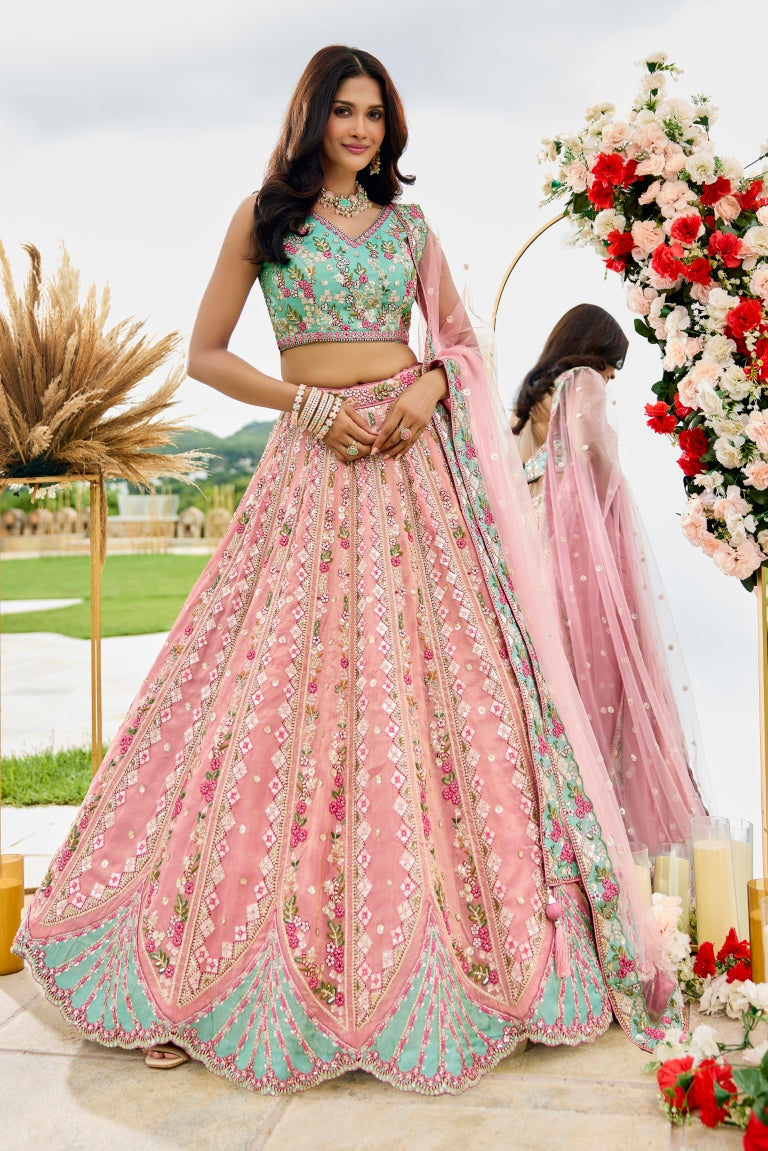 Tissue Sequins Embroidered Semi-Stitched Lehenga & Unstitched Blouse With Dupatta