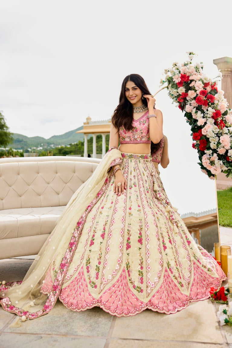 Tissue Sequins Embroidered Semi-Stitched Lehenga & Unstitched Blouse With Dupatta