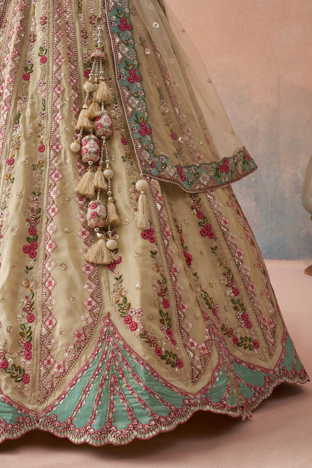 Tissue Sequins Embroidered Semi-Stitched Lehenga & Unstitched Blouse With Dupatta