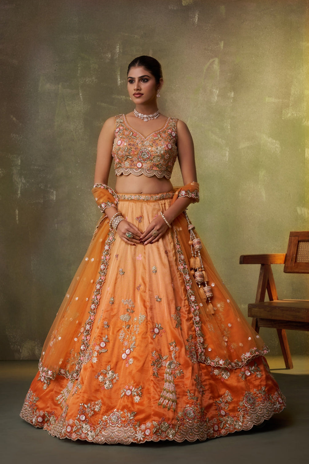 Tissue Sequins Embroidered Semi-Stitched Lehenga & Unstitched Blouse With Dupatta