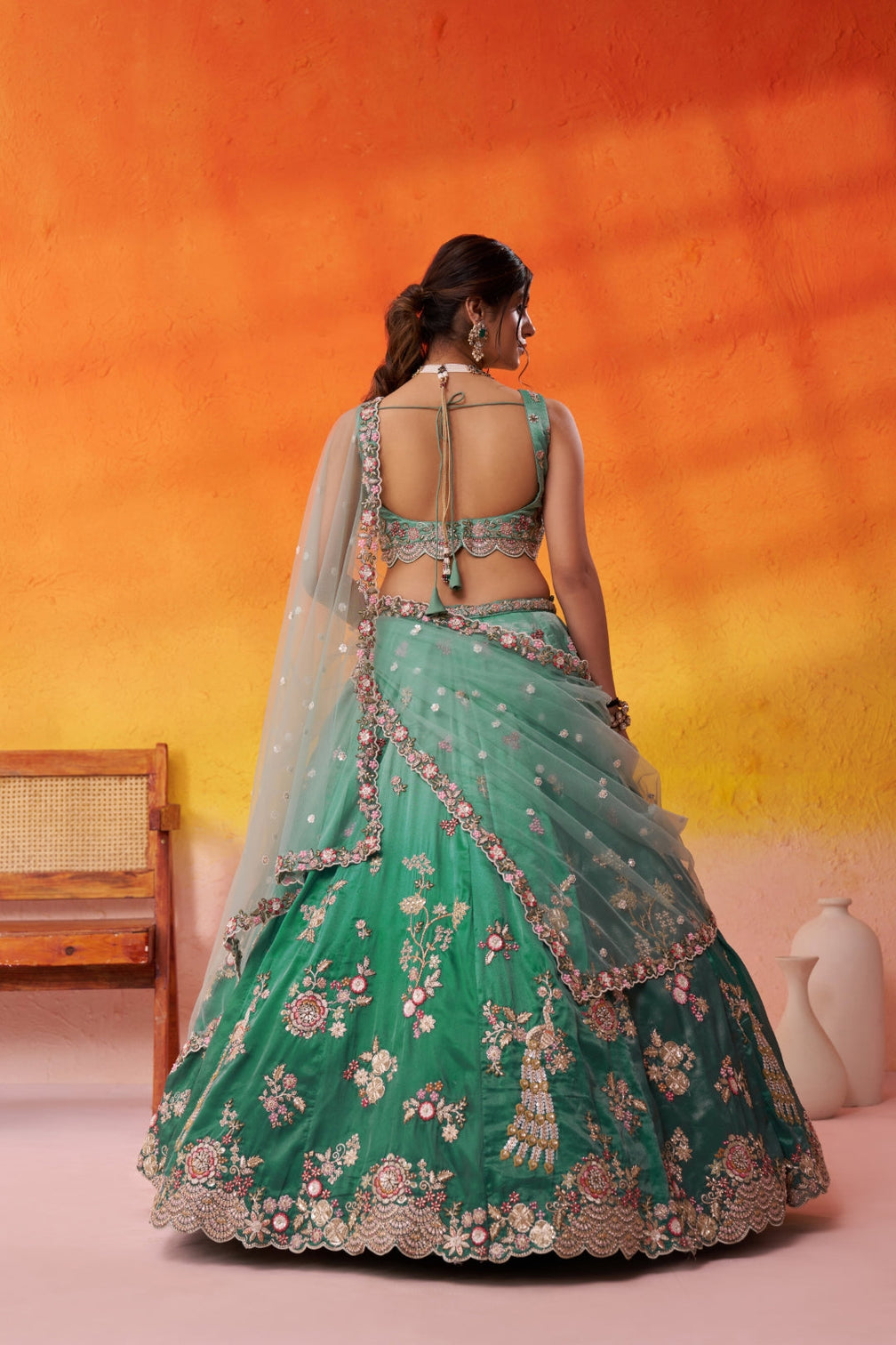 Tissue Sequins Embroidered Semi-Stitched Lehenga & Unstitched Blouse With Dupatta