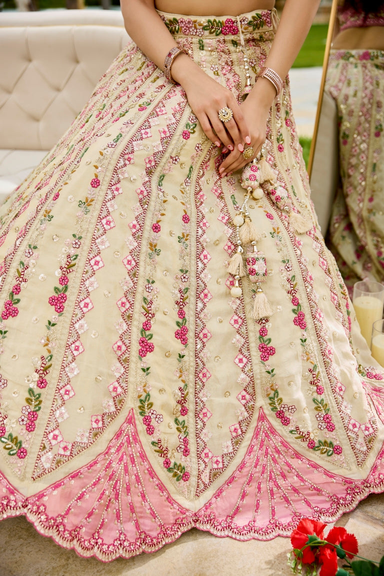 Tissue Sequins Embroidered Semi-Stitched Lehenga & Unstitched Blouse With Dupatta