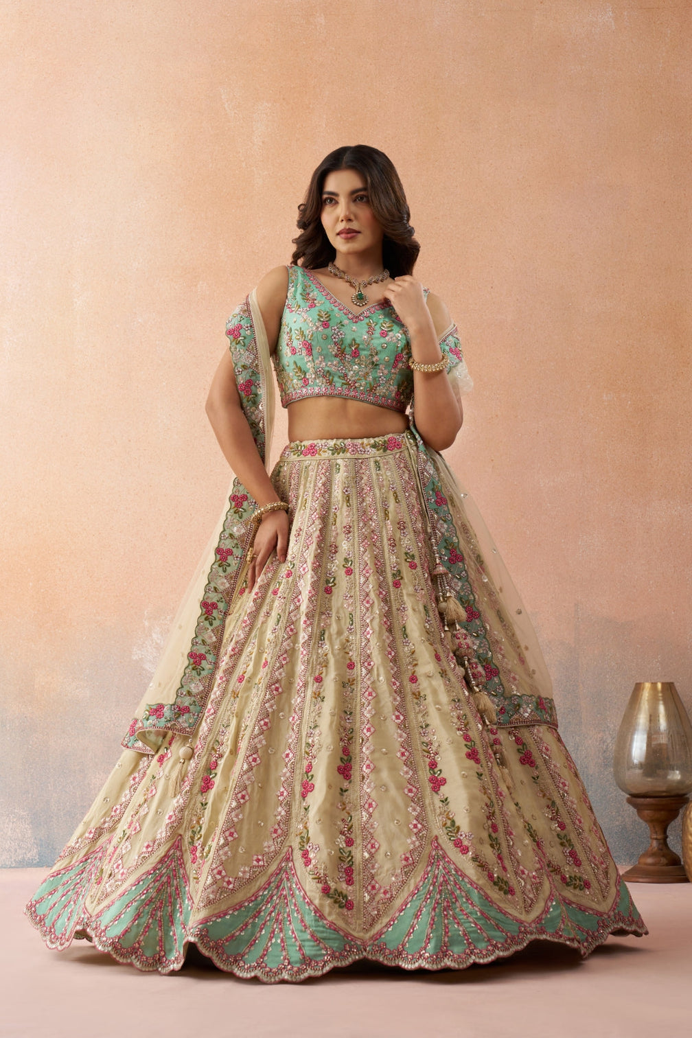 Tissue Sequins Embroidered Semi-Stitched Lehenga & Unstitched Blouse With Dupatta