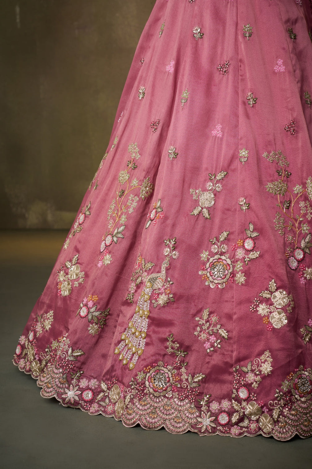 Tissue Sequins Embroidered Semi-Stitched Lehenga & Unstitched Blouse With Dupatta