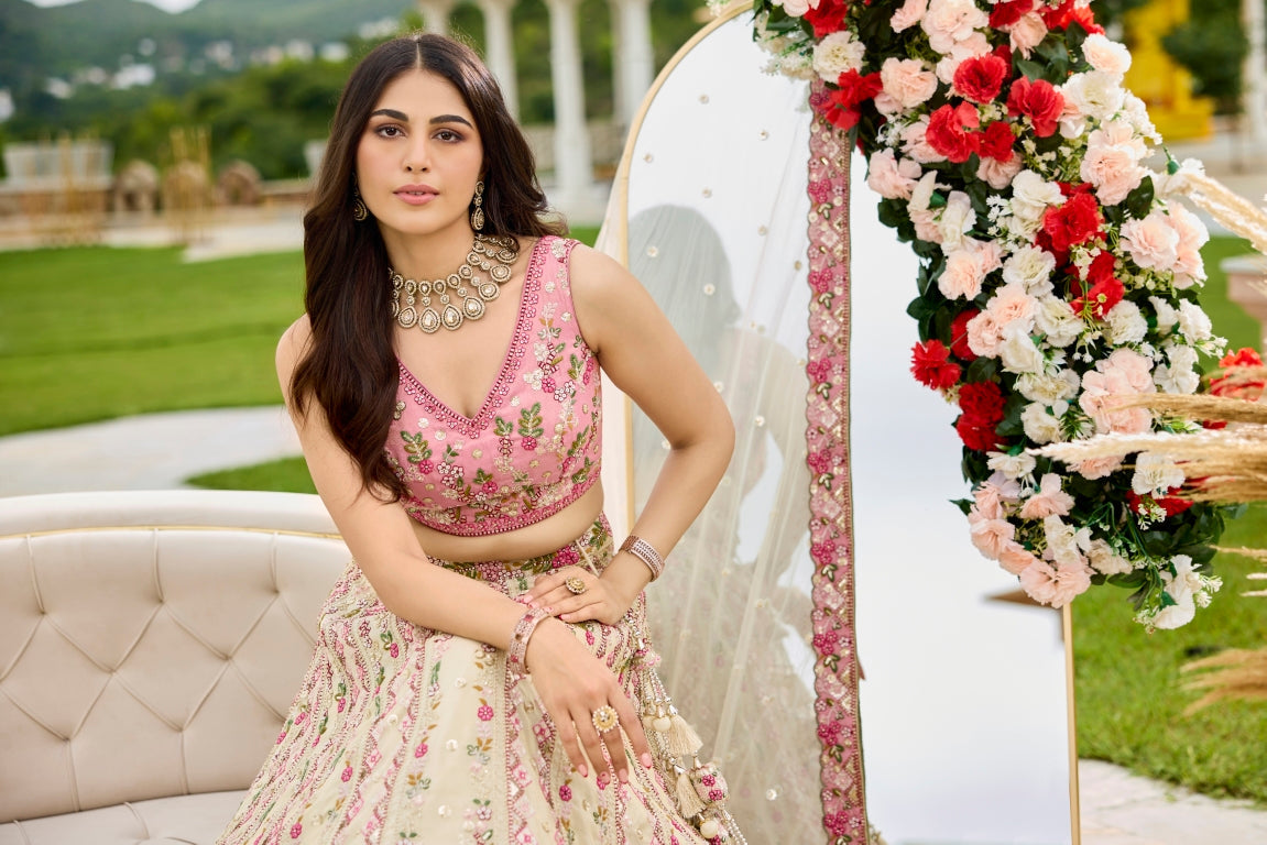 Tissue Sequins Embroidered Semi-Stitched Lehenga & Unstitched Blouse With Dupatta