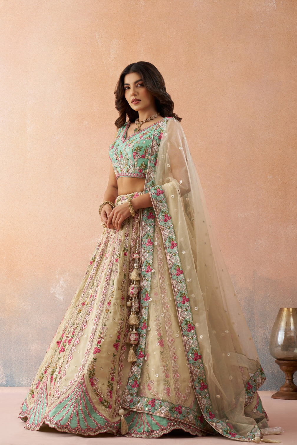 Tissue Sequins Embroidered Semi-Stitched Lehenga & Unstitched Blouse With Dupatta
