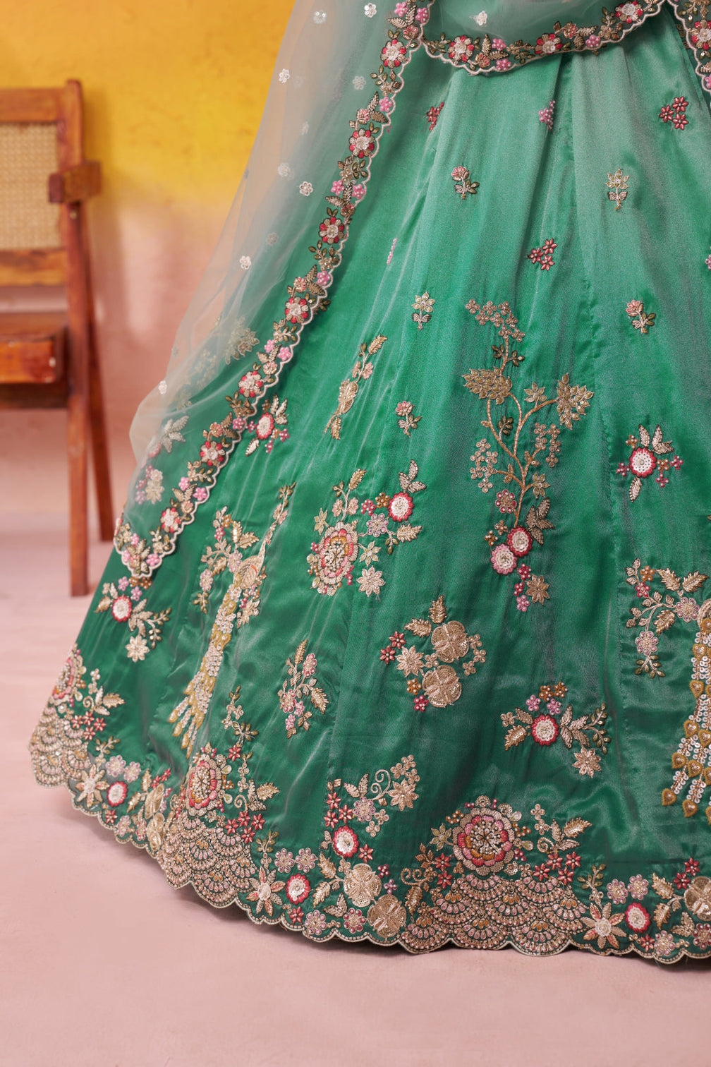 Tissue Sequins Embroidered Semi-Stitched Lehenga & Unstitched Blouse With Dupatta