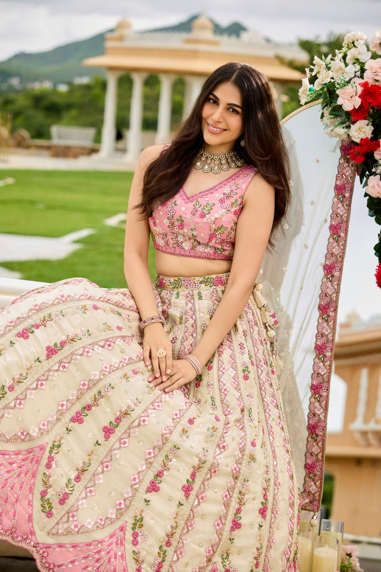 Tissue Sequins Embroidered Semi-Stitched Lehenga & Unstitched Blouse With Dupatta