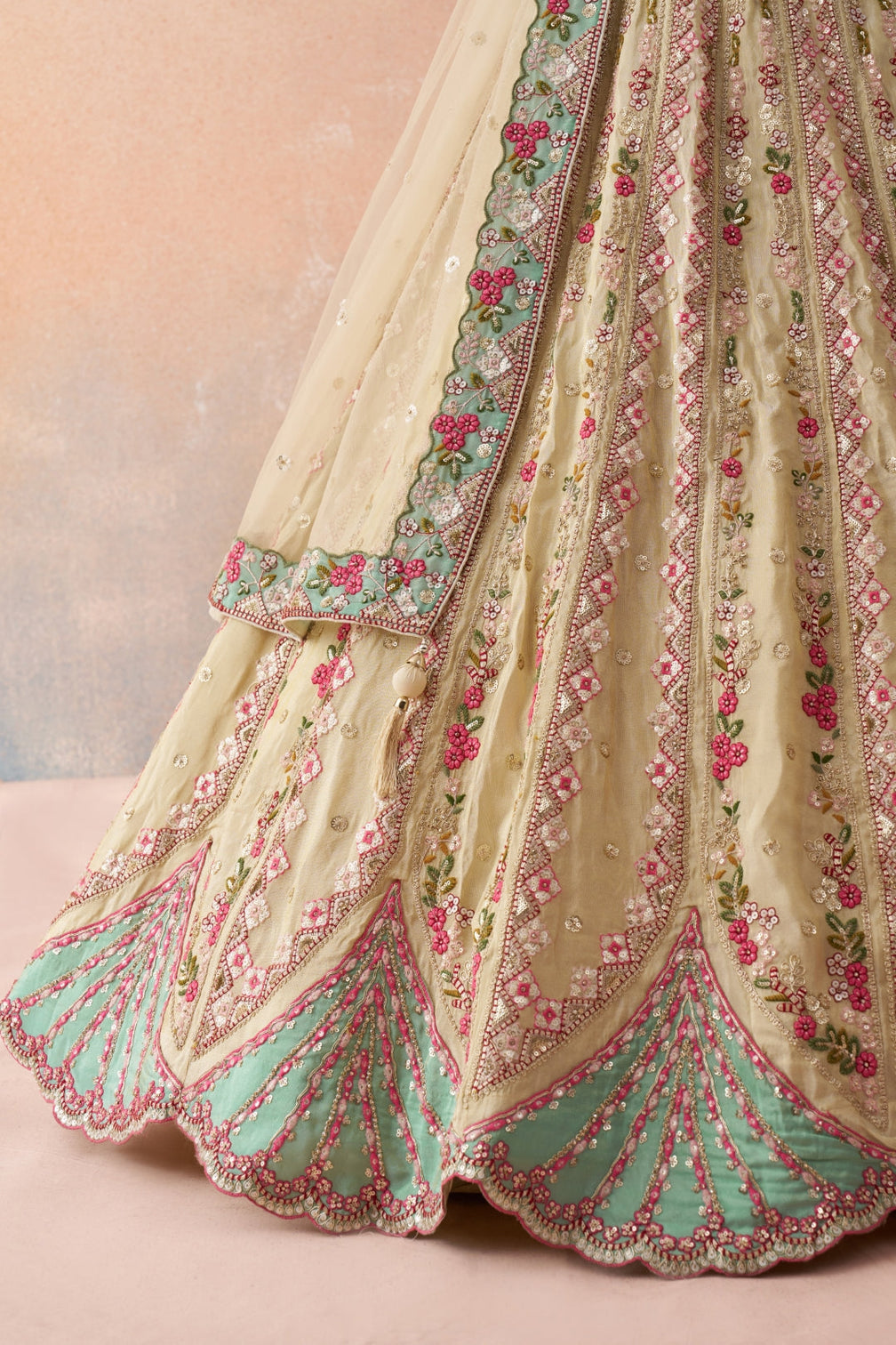 Tissue Sequins Embroidered Semi-Stitched Lehenga & Unstitched Blouse With Dupatta