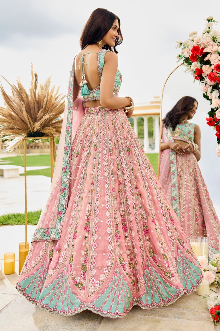 Tissue Sequins Embroidered Semi-Stitched Lehenga & Unstitched Blouse With Dupatta