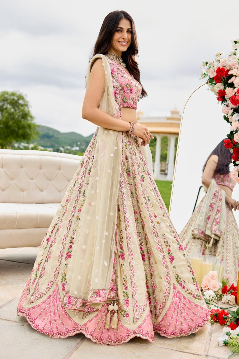 Tissue Sequins Embroidered Semi-Stitched Lehenga & Unstitched Blouse With Dupatta