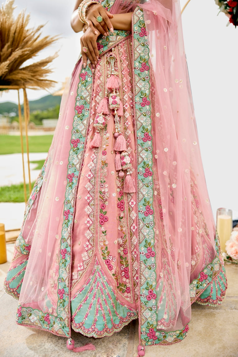 Tissue Sequins Embroidered Semi-Stitched Lehenga & Unstitched Blouse With Dupatta