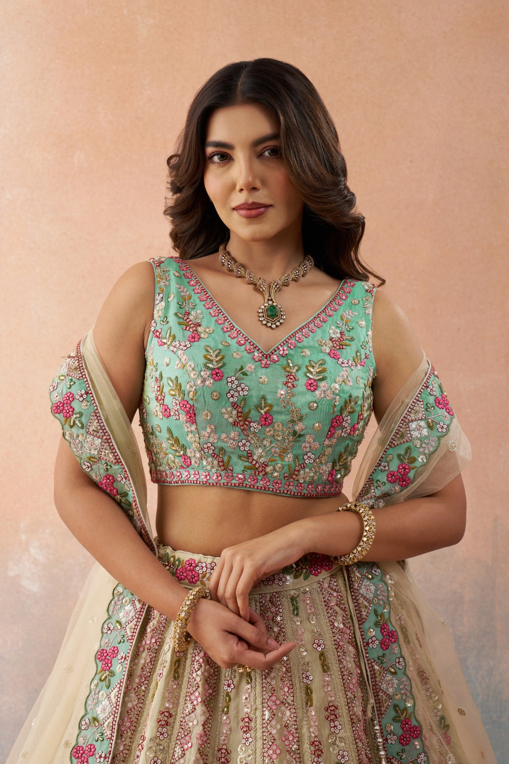 Tissue Sequins Embroidered Semi-Stitched Lehenga & Unstitched Blouse With Dupatta