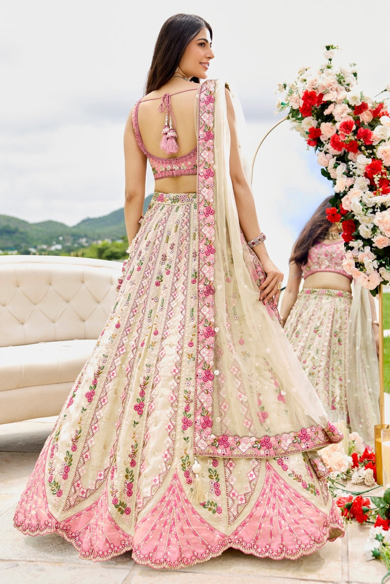 Tissue Sequins Embroidered Semi-Stitched Lehenga & Unstitched Blouse With Dupatta