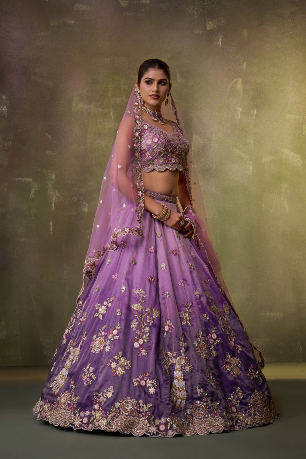 Tissue Sequins Embroidered Semi-Stitched Lehenga & Unstitched Blouse With Dupatta