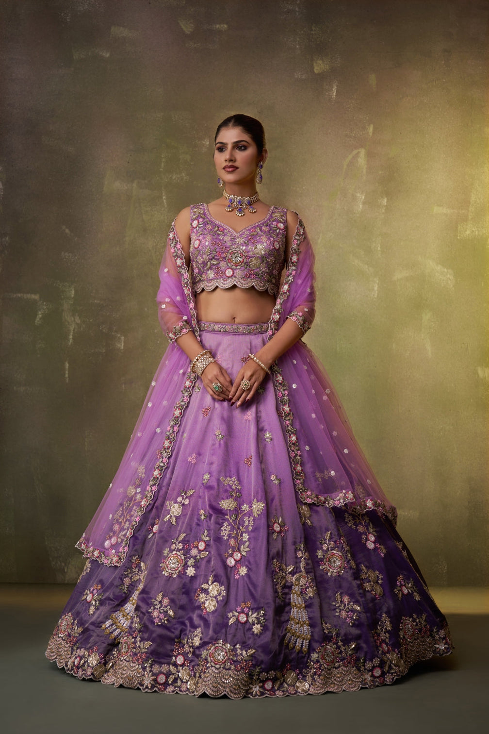 Tissue Sequins Embroidered Semi-Stitched Lehenga & Unstitched Blouse With Dupatta